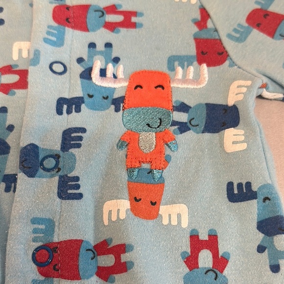 Pekkle Blue and Red Moose Print Baby Onesie Sleeper - Picture 4 of 5